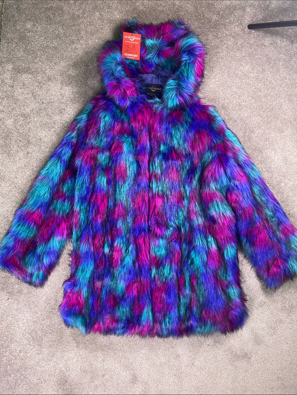 NWT Spirited Faux Fur Hooded w/ Ears Multi Colored Women’s Coat
